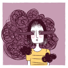 woman and heavy cloud - Depression stress hypersensitivity character theme 