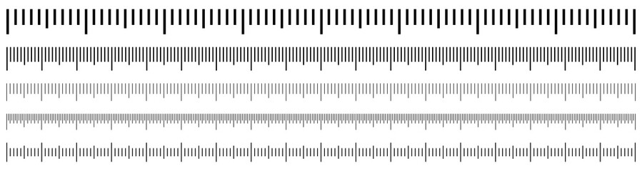 Rulers Inch and metric rulers. Measuring tool. Centimeters and inches measuring scale cm metrics indicator. Measurement scale, markup for a ruler. Vector set isolated