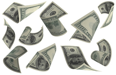 Dollar, Paper Money Set, American Banknote, Flying Money, 3D Render