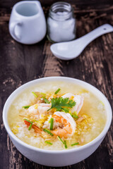 Shrimp porridge white bowl