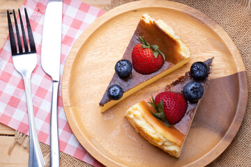 Fresh berries blueberries with Strawberry on top of the cheesecake