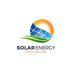 Solar panel energy electric electricity logo design vector template
