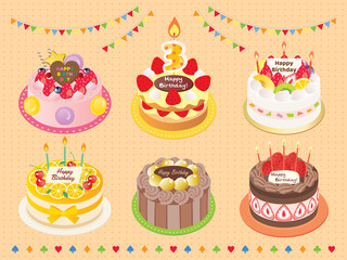 Birthday cake set in yellow background