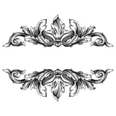 Vintage Ornament Element in baroque style with filigree and floral engrave the best situated for create frame, border, banner. It's hand drawn foliage swirl like victorian or damask design arabesque.