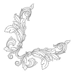 Vintage Ornament Element in baroque style with filigree and floral engrave the best situated for create frame, border, banner. It's hand drawn foliage swirl like victorian or damask design arabesque.