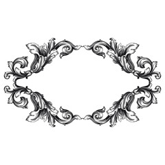 Vintage Ornament Element in baroque style with filigree and floral engrave the best situated for create frame, border, banner. It's hand drawn foliage swirl like victorian or damask design arabesque.