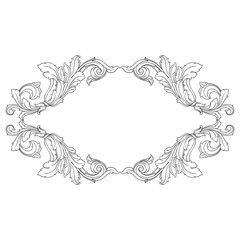 Vintage Ornament Element in baroque style with filigree and floral engrave the best situated for create frame, border, banner. It's hand drawn foliage swirl like victorian or damask design arabesque.