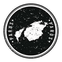 Paros Greece. Map Symbol Round Design Stamp Travel and Business.