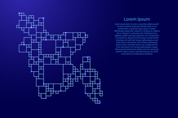 Bangladesh map from blue pattern from a grid of squares of different sizes and glowing space stars. Vector illustration.