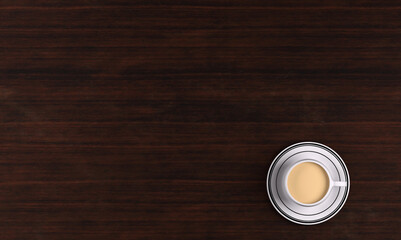 3D Rendering : A cup of Tea/coffee and the saucer on the table, top view