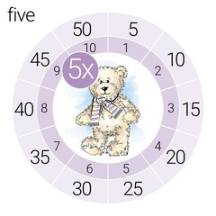 Math multiplication circle with teddy bear, vector illustration