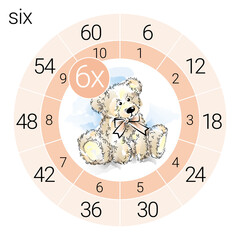 Math multiplication circle with teddy bear, vector illustration