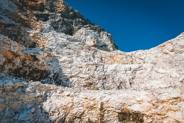 beautiful view of the quarry with a small lake in the middle