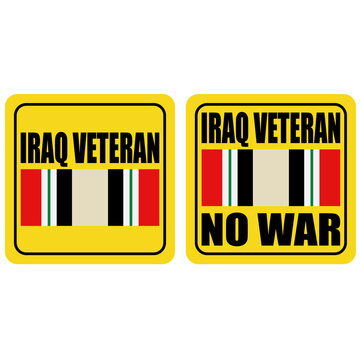 Car Yellow Sticker Logo Icon Of Attention Set Text Word No War There Is Vietnam Iraq War Veteran American Soldier Road Sign Flag Shoulder Straps Bumper Vector Illustration