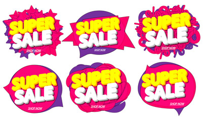 Set Super Sale bubble banners design template, discount tags, app icons, vector illustration