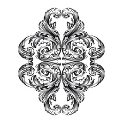 Vintage Ornament Element in baroque style with filigree and floral engrave the best situated for create frame, border, banner. It's hand drawn foliage swirl like victorian or damask design arabesque.