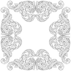 Vintage Ornament Element in baroque style with filigree and floral engrave the best situated for create frame, border, banner. It's hand drawn foliage swirl like victorian or damask design arabesque.