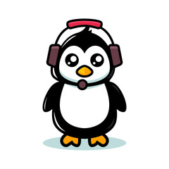 Cute penguin mascot modern technology theme