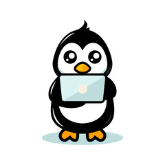 Cute penguin mascot modern technology theme