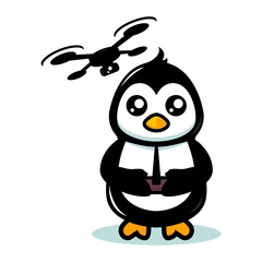 Cute penguin mascot modern technology theme