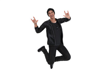 3D Render : The portrait of a  man is jumping in the air with happy feeling