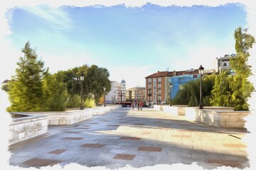 Naklejka na ściany i meble Burgos. Cityscape. Imitation of oil painting. Illustration