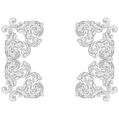 Vintage Ornament Element in baroque style with filigree and floral engrave the best situated for create frame, border, banner. It's hand drawn foliage swirl like victorian or damask design arabesque.