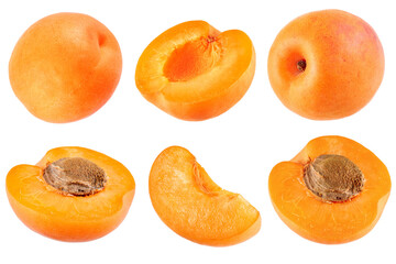 Set of apricot isolated on white background - obrazy, fototapety, plakaty