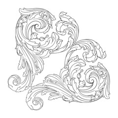 Vintage Ornament Element in baroque style with filigree and floral engrave the best situated for create frame, border, banner. It's hand drawn foliage swirl like victorian or damask design arabesque.
