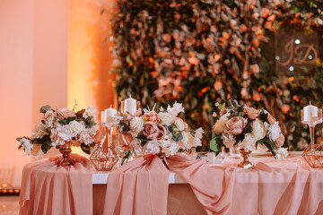 Beautifully romantically decorated table for a special event. Decoration for the celebration