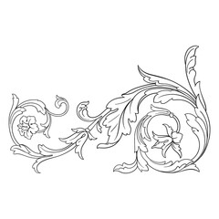 Vintage Ornament Element in baroque style with filigree and floral engrave the best situated for create frame, border, banner. It's hand drawn foliage swirl like victorian or damask design arabesque.