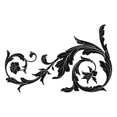 Vintage Ornament Element in baroque style with filigree and floral engrave the best situated for create frame, border, banner. It's hand drawn foliage swirl like victorian or damask design arabesque.