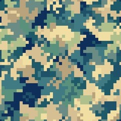 Military camouflage seamless pattern. Urban digital pixel style.