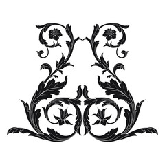 Vintage Ornament Element in baroque style with filigree and floral engrave the best situated for create frame, border, banner. It's hand drawn foliage swirl like victorian or damask design arabesque.