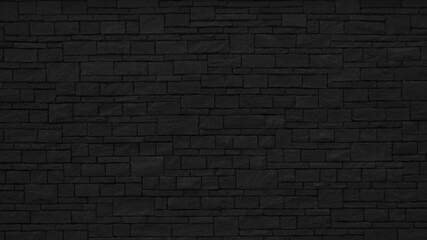 Fototapeta na wymiar Dark black painted brick natural stone masonry wall texture background wallpaper