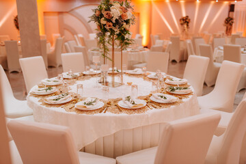 Beautifully romantically decorated table for a special event. Decoration for the celebration