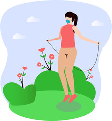 woman fitness aerobic strength jump rope flat illustration