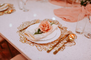 Beautifully romantically decorated table for a special event. Decoration for the celebration