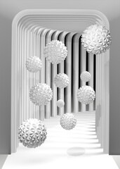 Vertical 3d photo wallpaper Flying  Balls in the tunnel 3d rendering