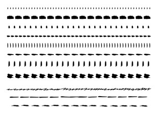 Vector set of hand drawn line borders, ink pen drawing lines, pen grunge brushes, freehand line stripe, scribble strokes. Underline brush isolated on white. Pencil textured doodle line for frames.