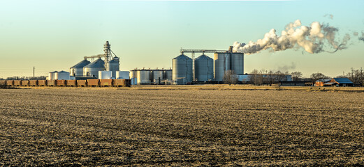 Ethanol plant in an Iowa agricultural landscape.