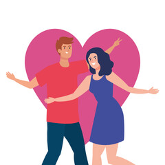 happy couple with heart background, healthy lifestyle, celebrating holiday vector illustration design
