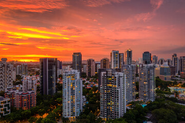 Fototapeta na wymiar Singapore 2015 Sunset at Orchard Central look from Leonie Hill Road, Leonie Hill Residences 