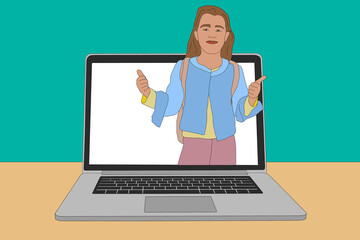 Little Girl Getting off the school bus llustration