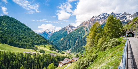 Scenic view over the Passeier Valley above Moos near Rabenstein, South Tyrol, Italy. - obrazy, fototapety, plakaty