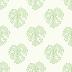 Monsterio leaf vector background pattern. Monstera Deliciosa greenery seamless illustration.