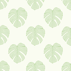 Monsterio leaf vector background pattern. Monstera Deliciosa greenery seamless illustration.