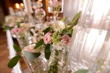 Beautifully romantically decorated table for a special event. Decoration for the celebration