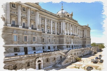Naklejka na ściany i meble Madrid. Royal palace. Imitation of oil painting. Illustration