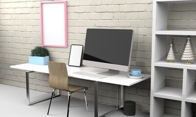 Computer and tablet 3d rendering mockup .3d illustration